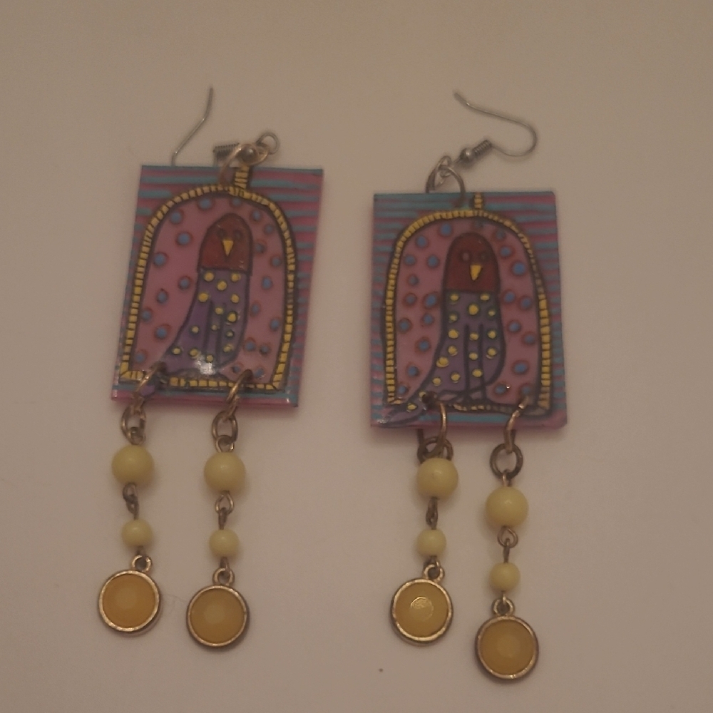 Artistic Purple and Yellow Dangle Earrings